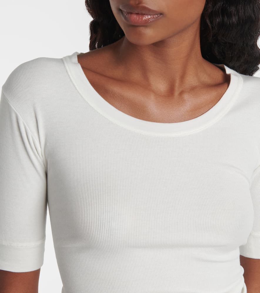 Ribbed-knit cotton-blend top