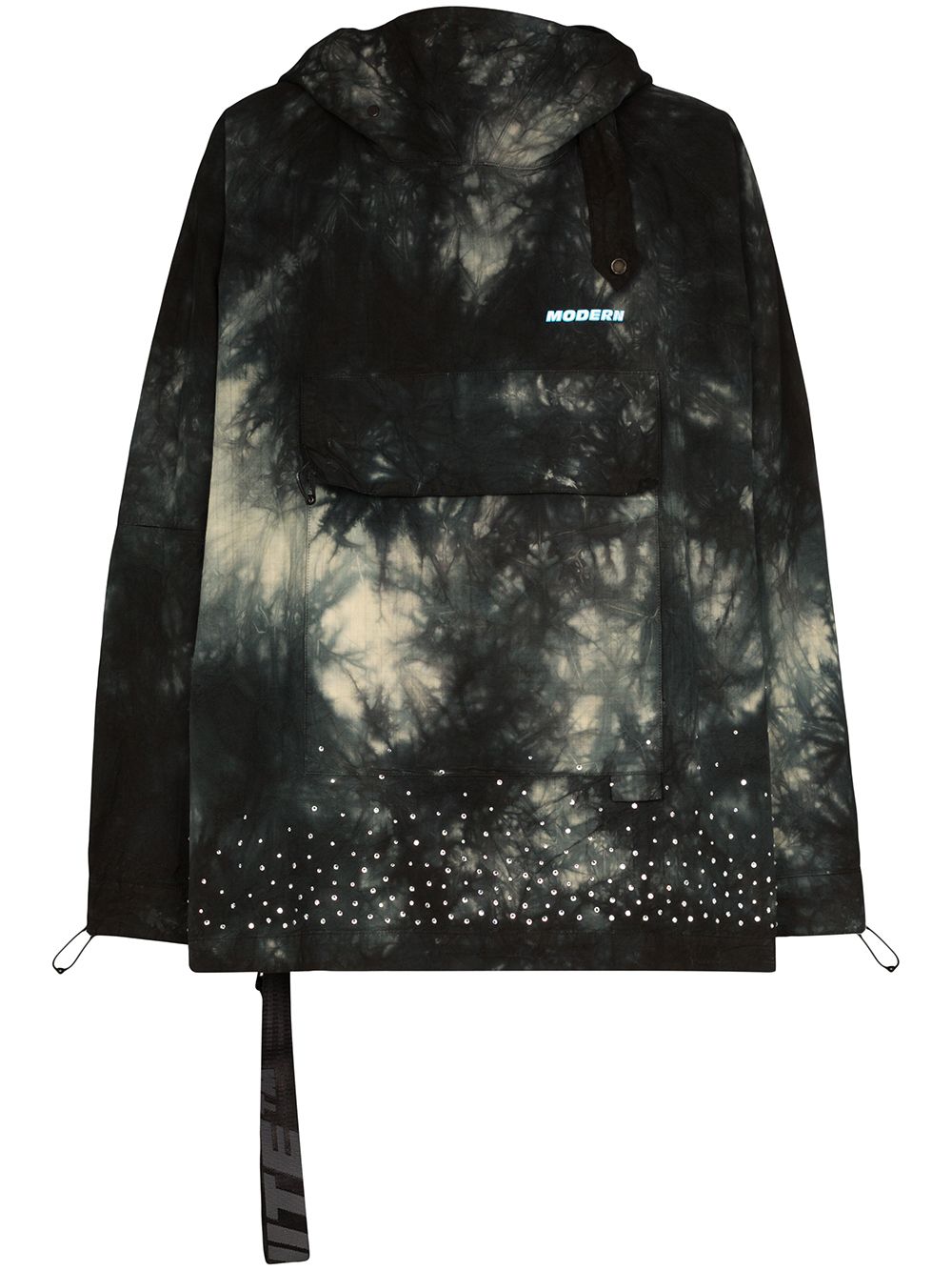 Tie-dyed crystal-embellished hooded jacket - Black