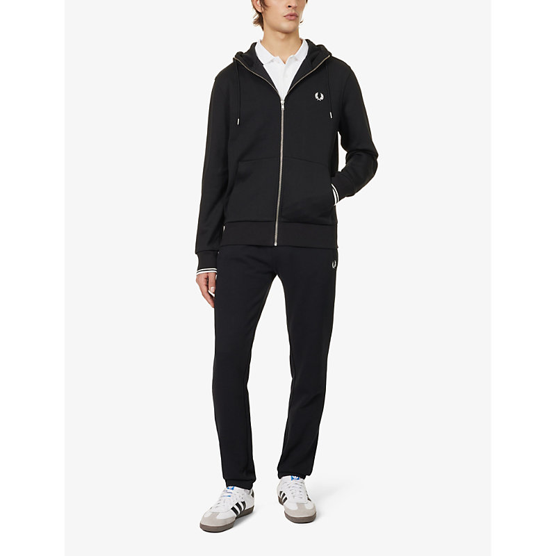 Mens Black Logo-embroidered Zip-up Cotton-blend Hoody