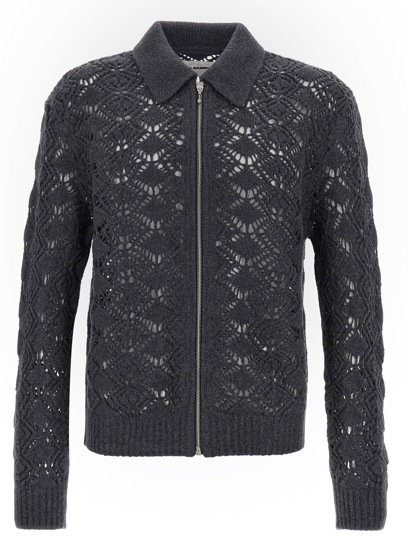 Perforated Virgin Wool Cardigan — Gray
