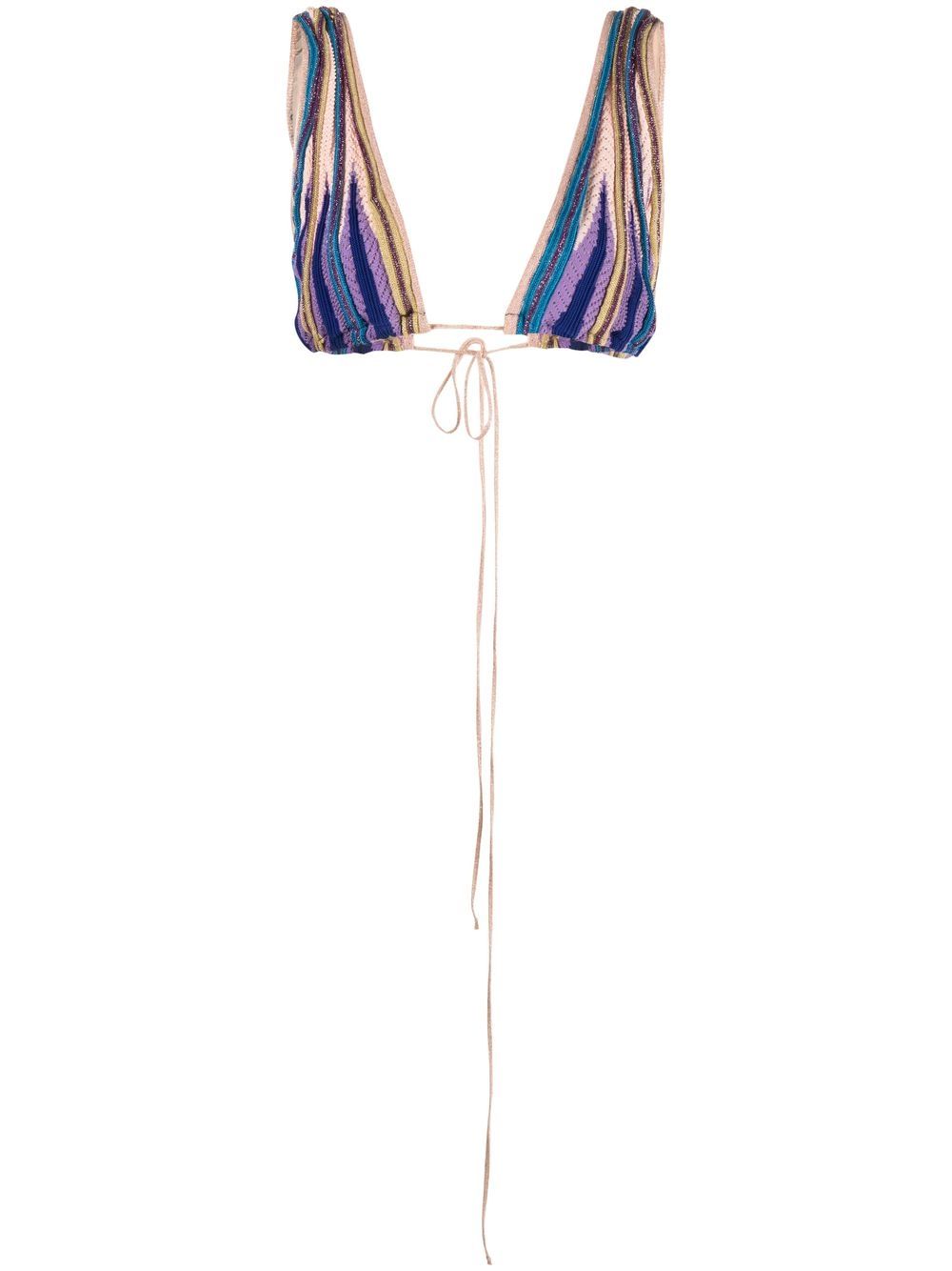 Striped-knit tied triangle top - Purple