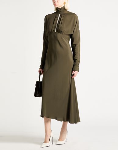 Woman Maxi dress Military green Size 10 Acetate, Silk