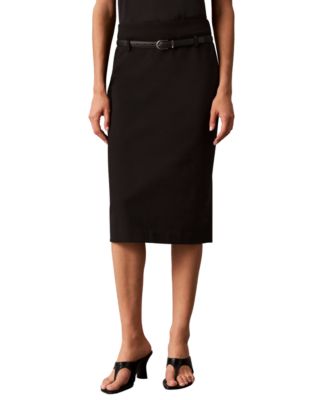 Womens Belted Midi Pencil Skirt