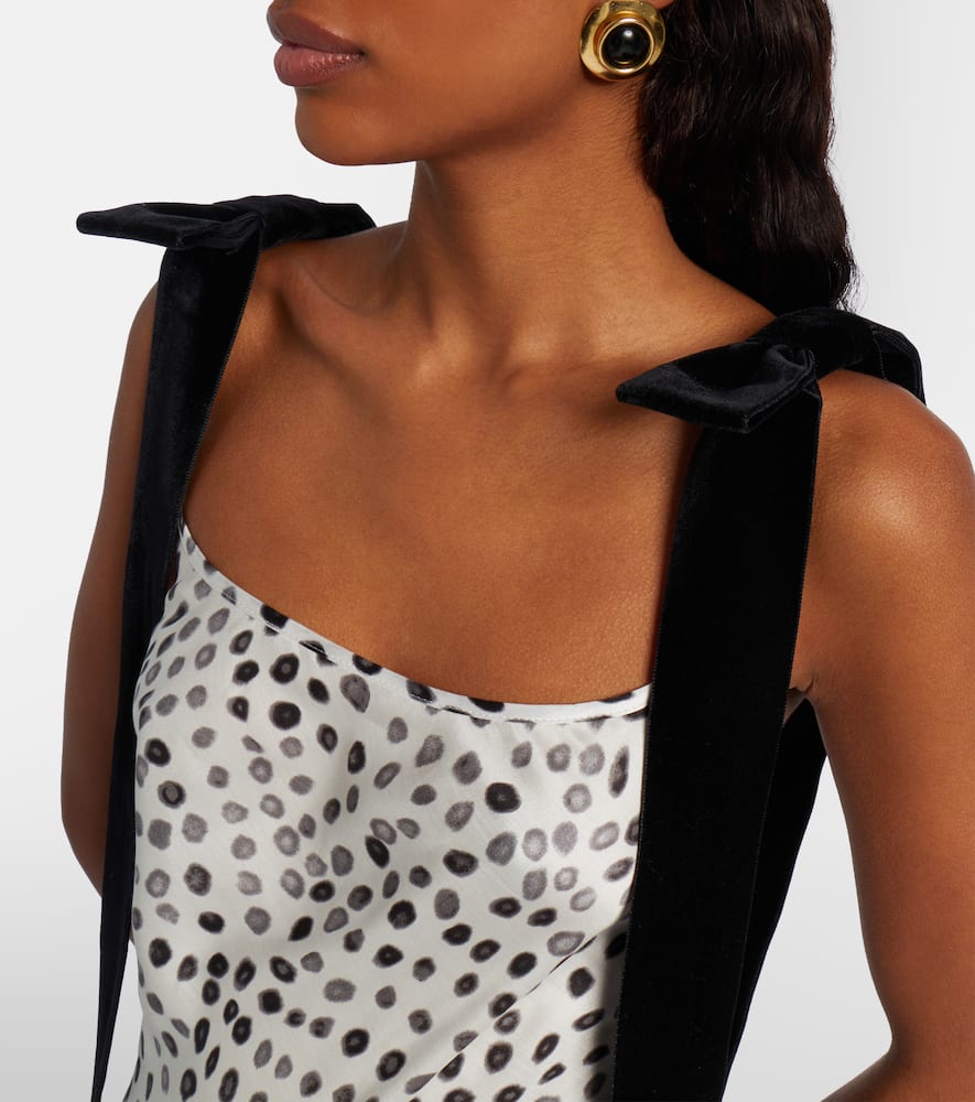 Polka-dot satin midi dress