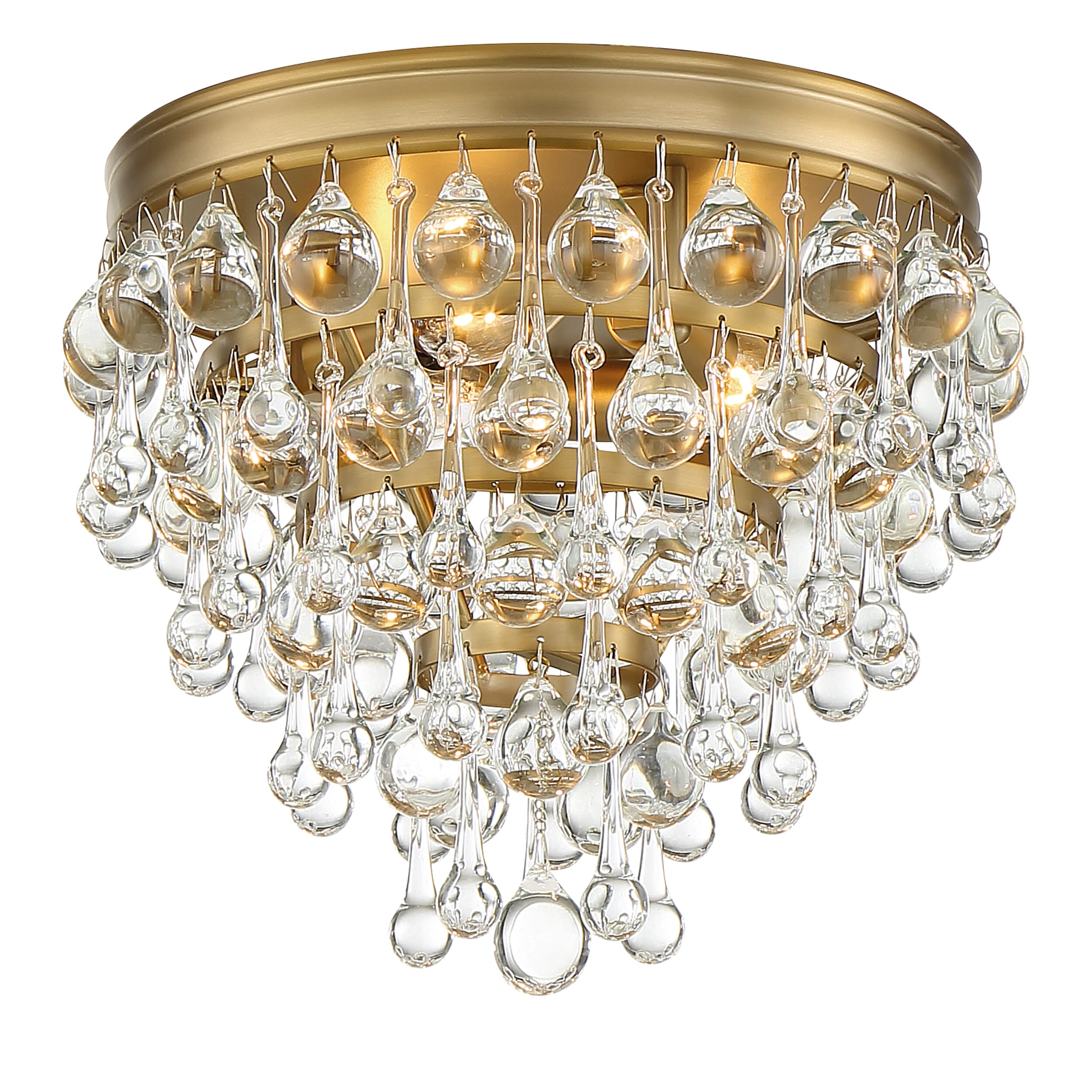 Calypso 3-Light 10" Ceiling Light in Vibrant Gold with Clear Glass Drops Crysta