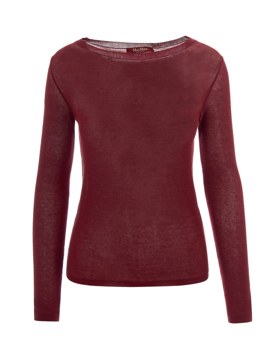 Red Solid Boat Neck Sweater