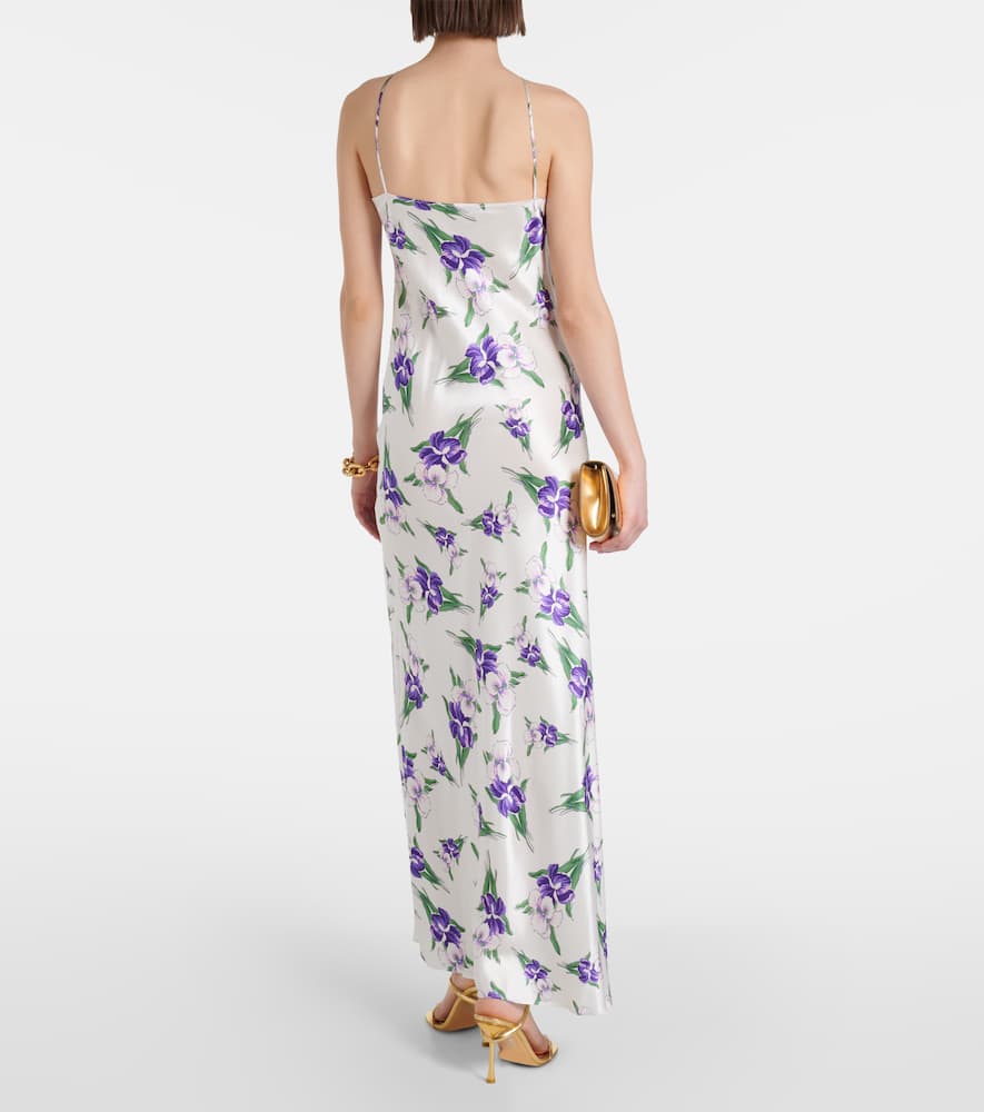 Floral-appliqué silk gown
