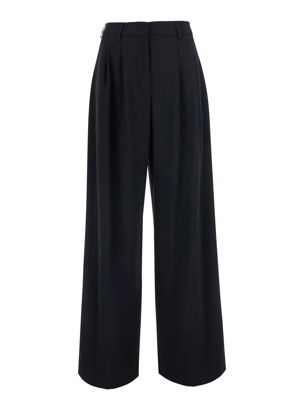 Wool-Blend Front Pleat Trousers — Black