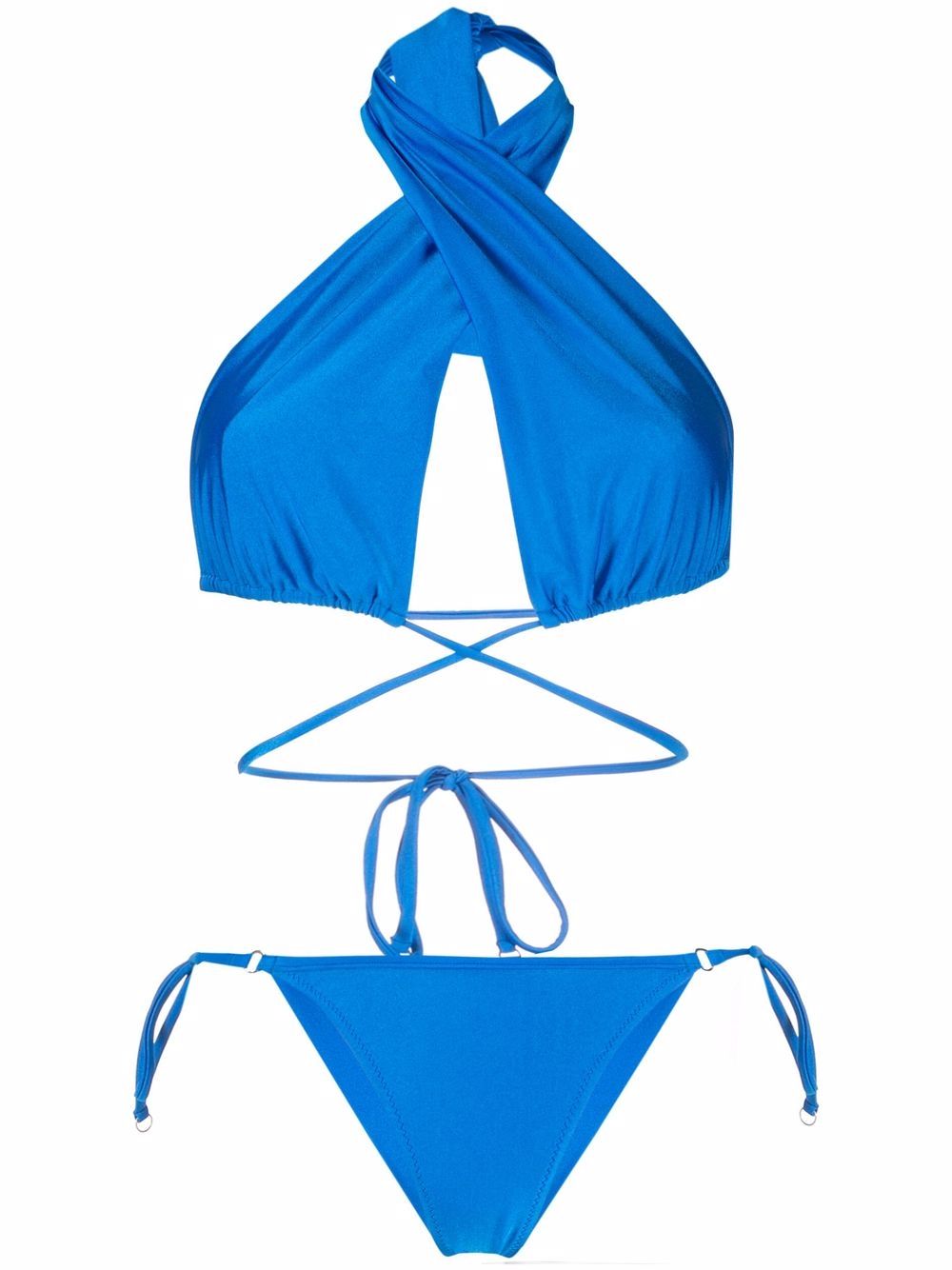 Shiny-finish triangle-cup bikini set - Blue
