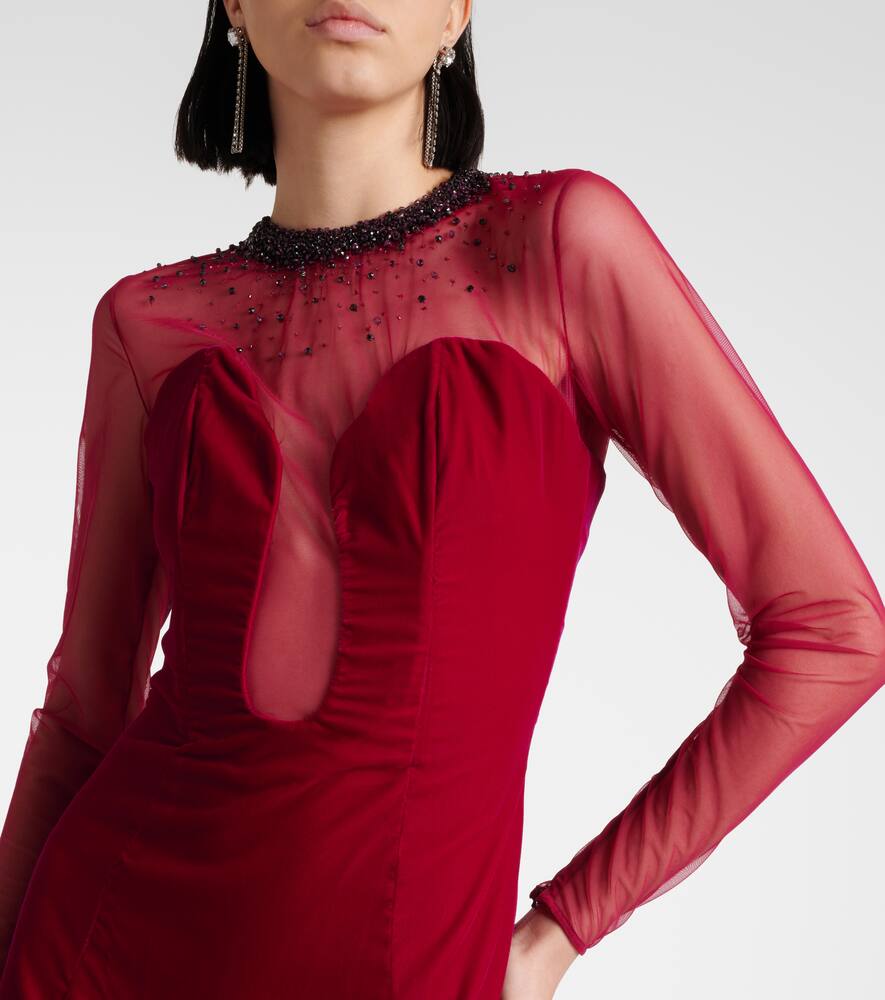 Embellished cotton-blend velvet gown