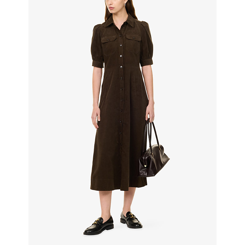 Womens Fit-And-Flare Corduroy Cotton Maxi Shirt Dress