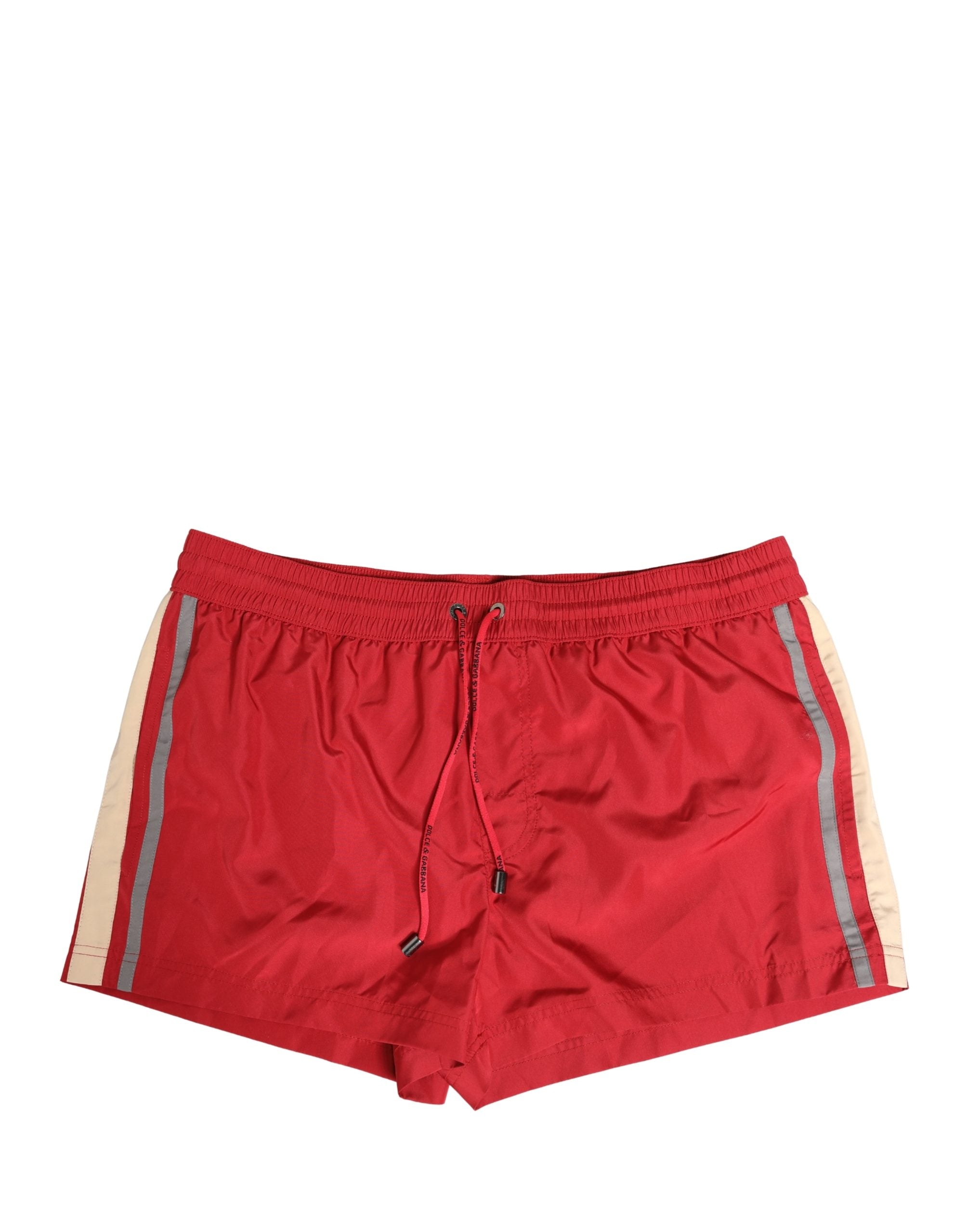 Polyester Drawstring Swim Shorts — Red