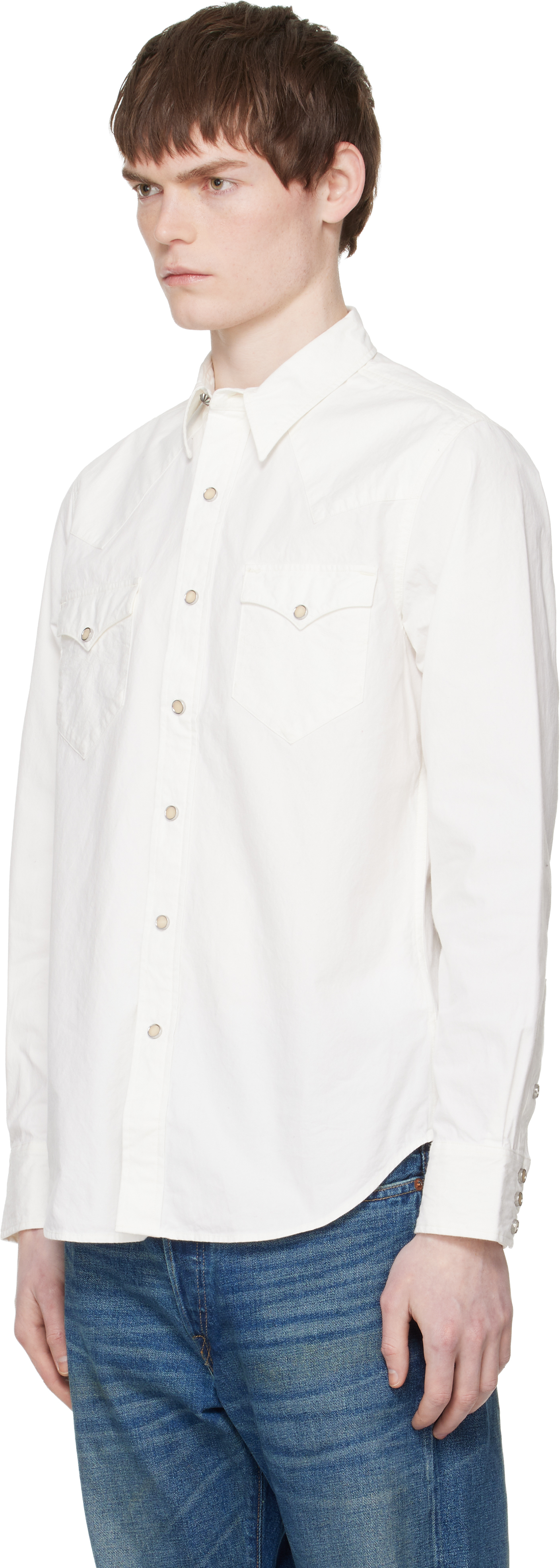White Slim Fit Poplin Western Shirt