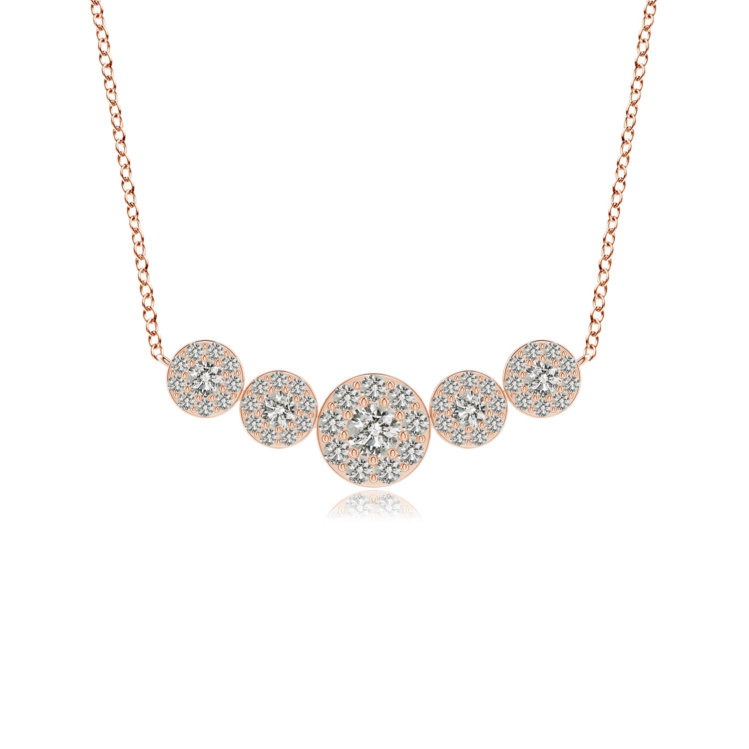 Angara 0.32 Carat Graduated Five Stone Diamond Halo Necklace in 18K Rose Gold