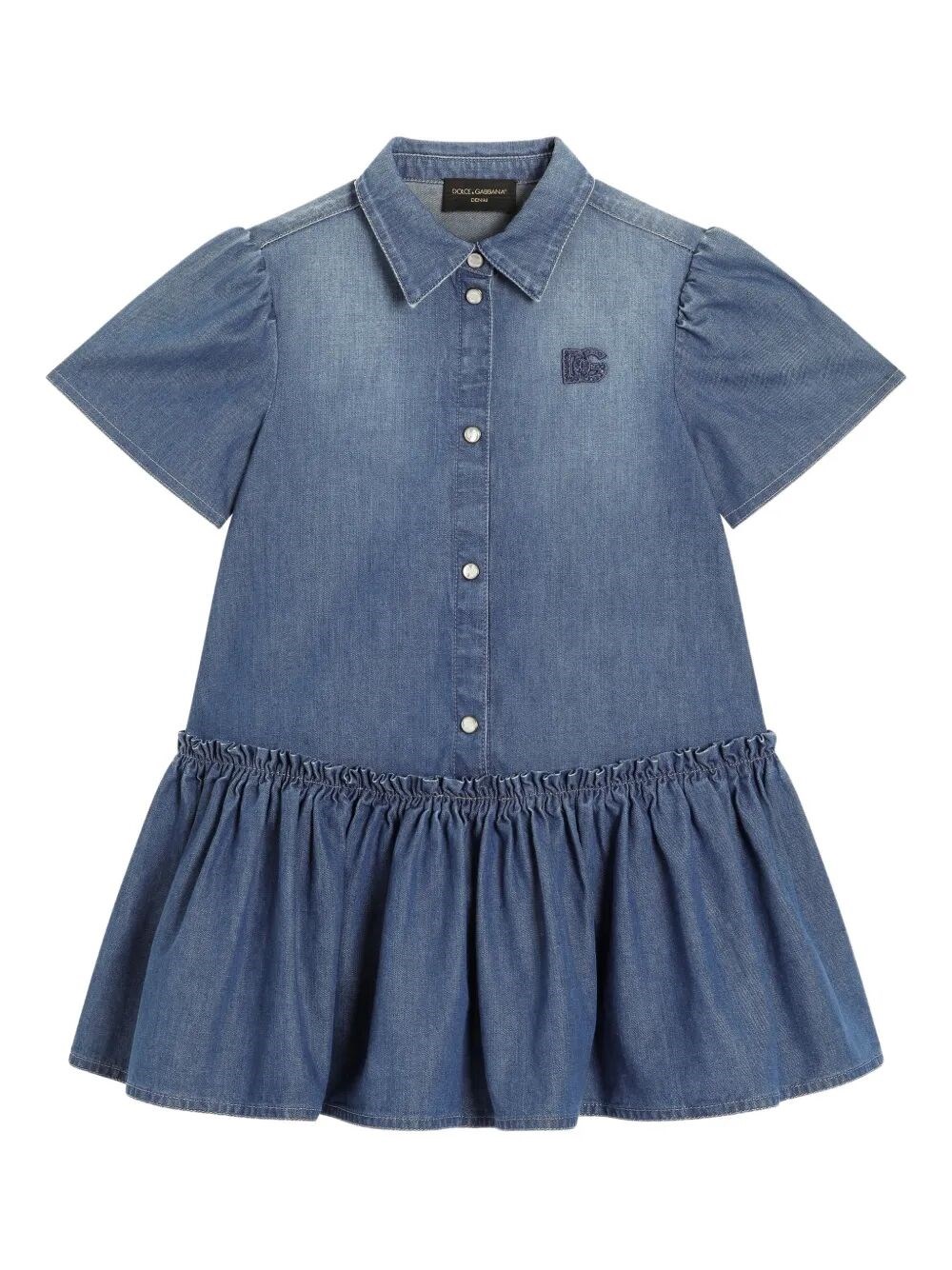 Washed Chambray Dress With Logo Embroidery