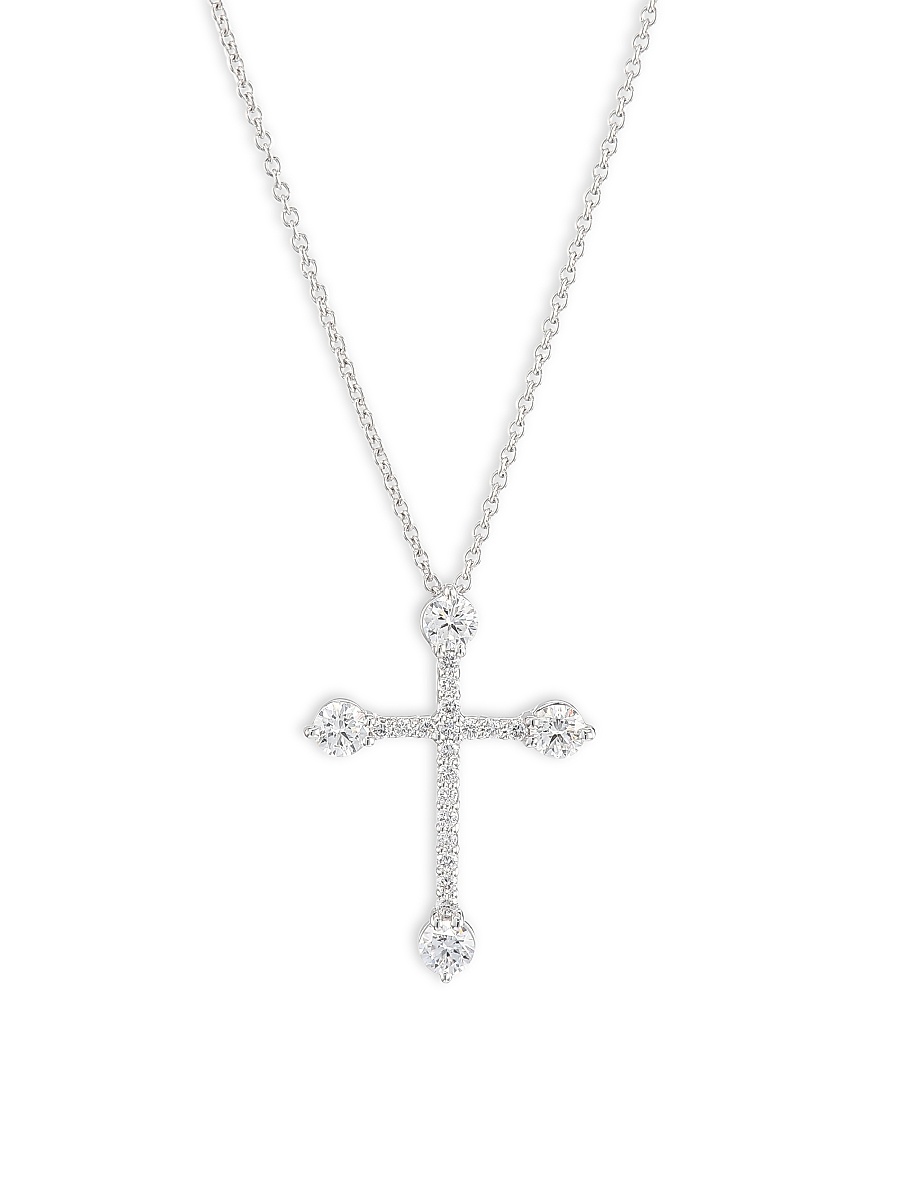 Women's 18K White Gold Diamond Cross Pendant Necklace - White Gold