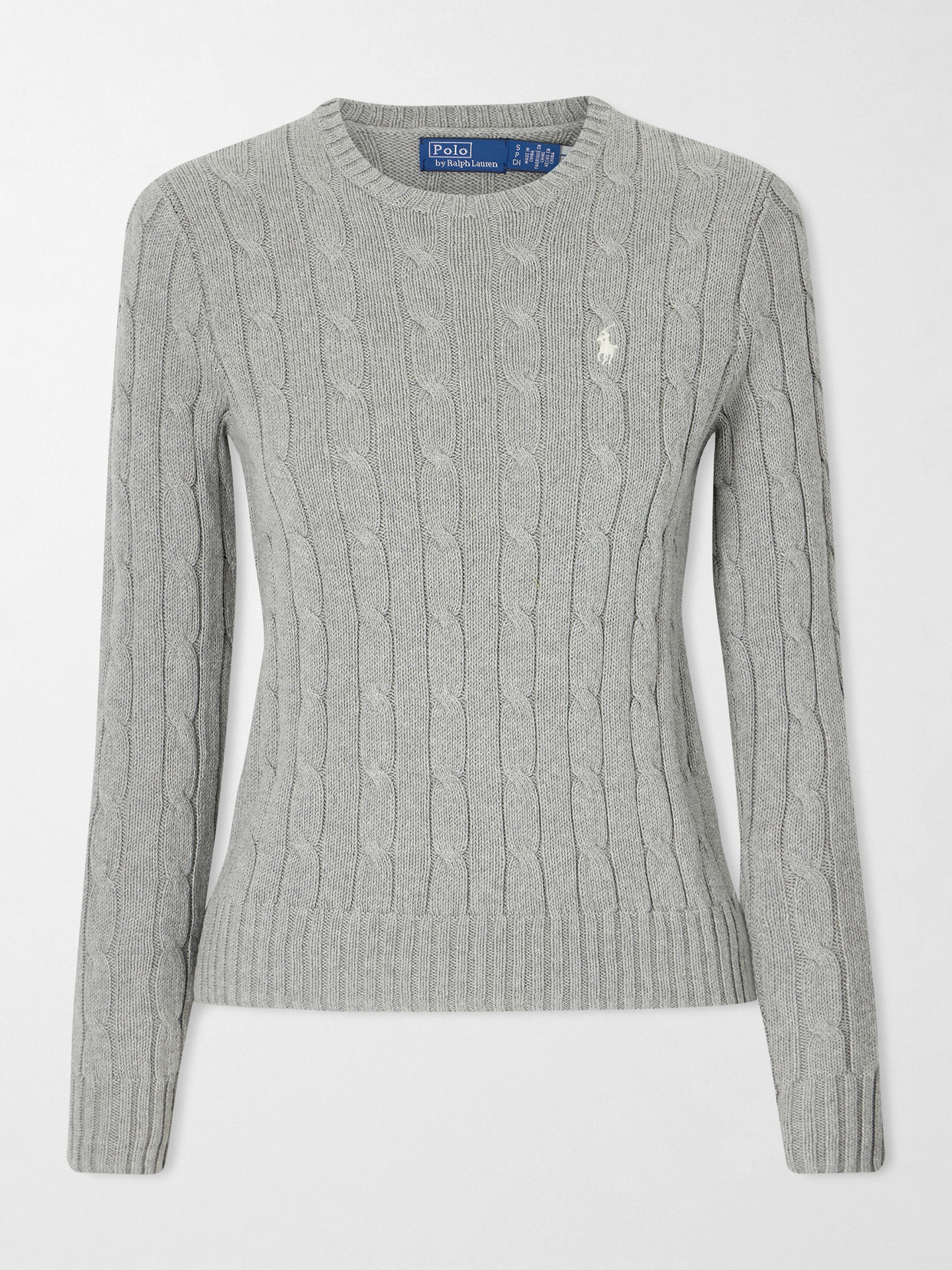Embroidered Cable-knit Cotton Sweater - Gray