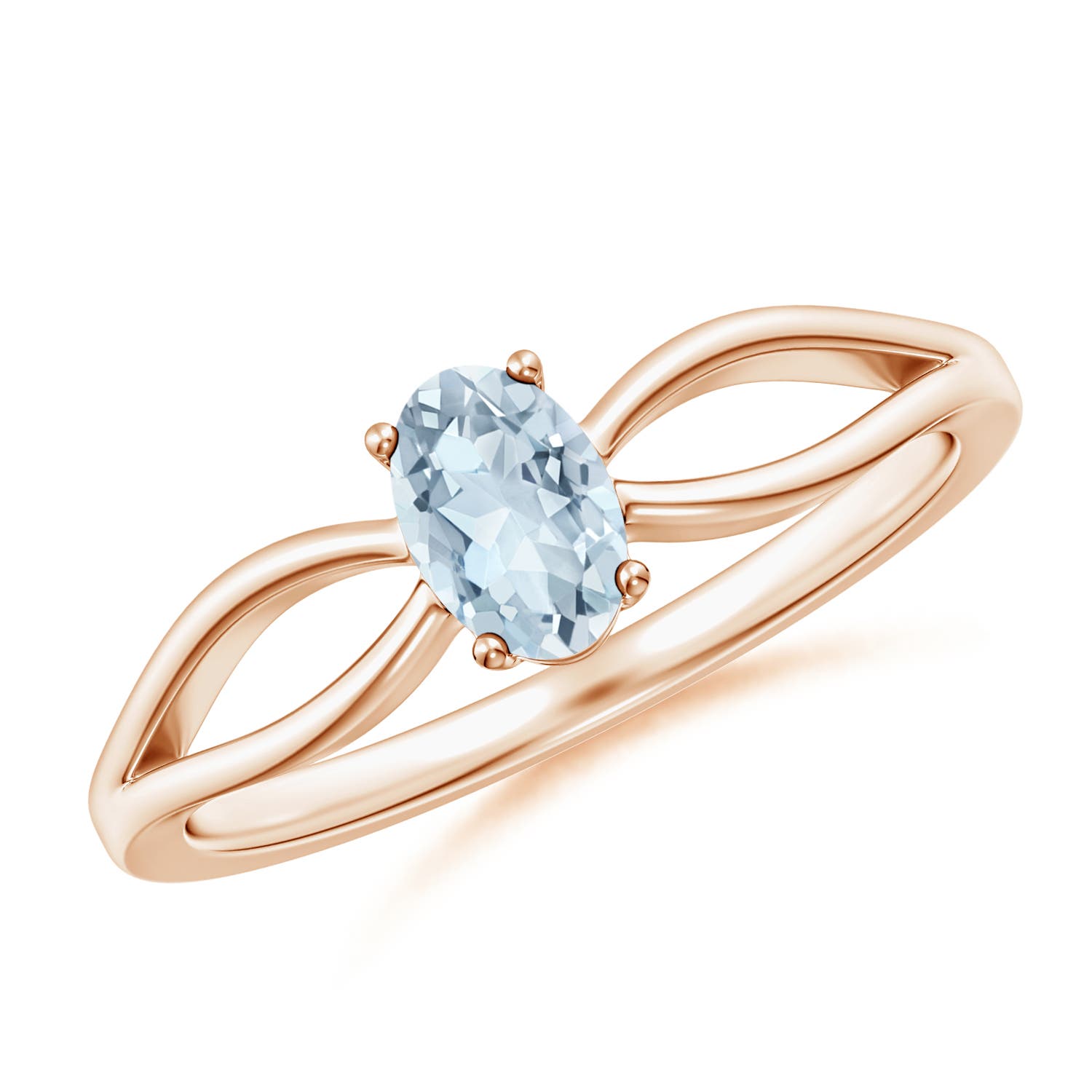 Angara 0.4 Carat Prong-Set Solitaire Aquamarine Split Shank Engagement Ring in 18K Rose Gold