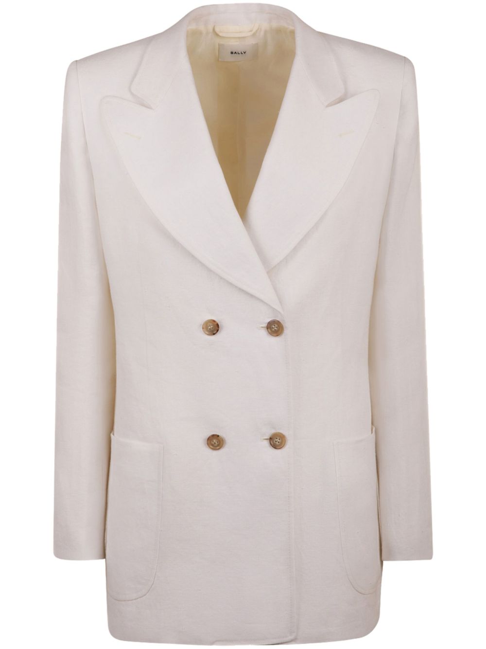 Double-breasted linen blazer - White