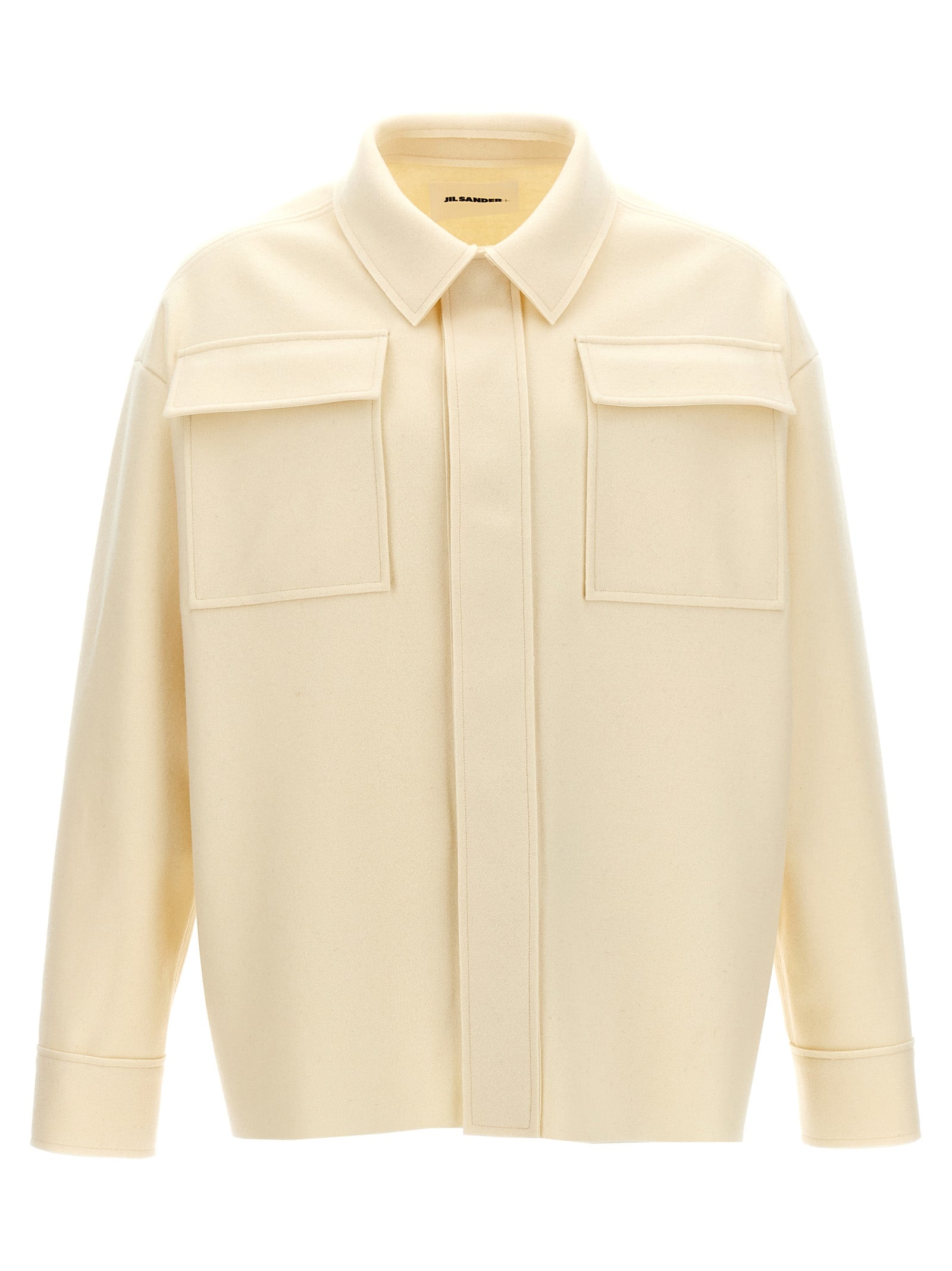 Wool Blend Utility Overshirt — White