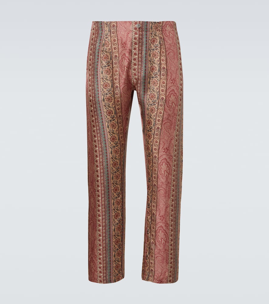 Paisley printed silk straight pants