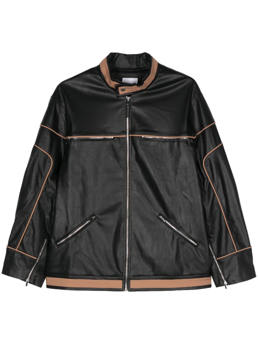 Contrasting-trim biker jacket - Black