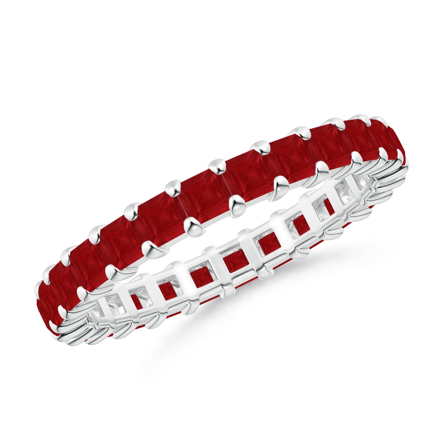 Angara 2.43 Carats Shared Prong Set Square Ruby Eternity Ring in Platinum