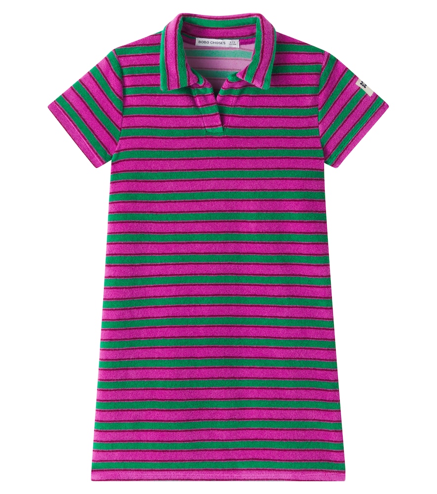 Striped cotton-blend terry polo dress