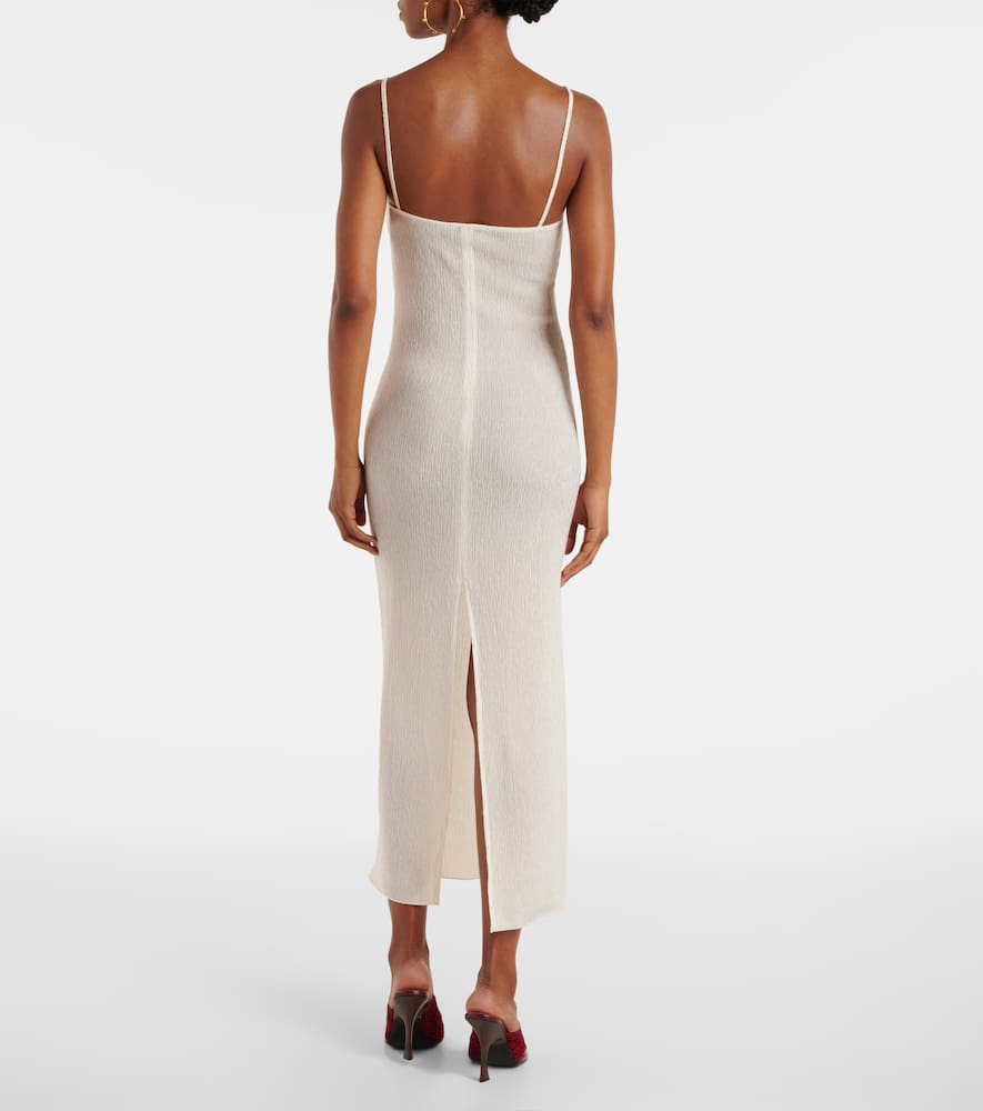 Floral-appliqué crêpe midi dress