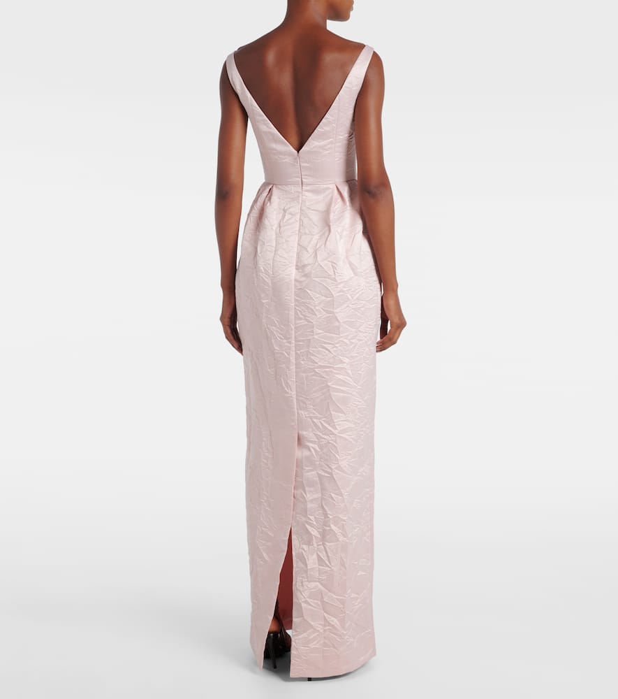 Embroidered satin gown