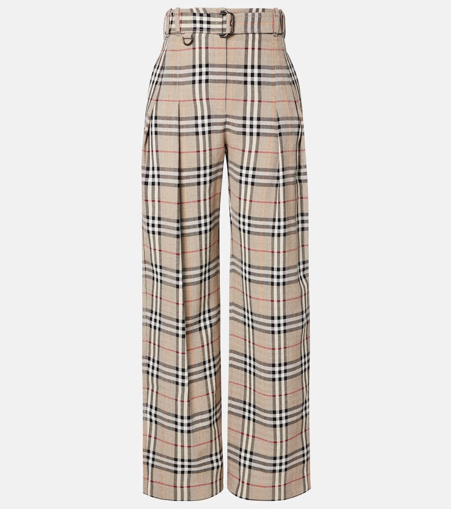 Check belted wide-leg pants