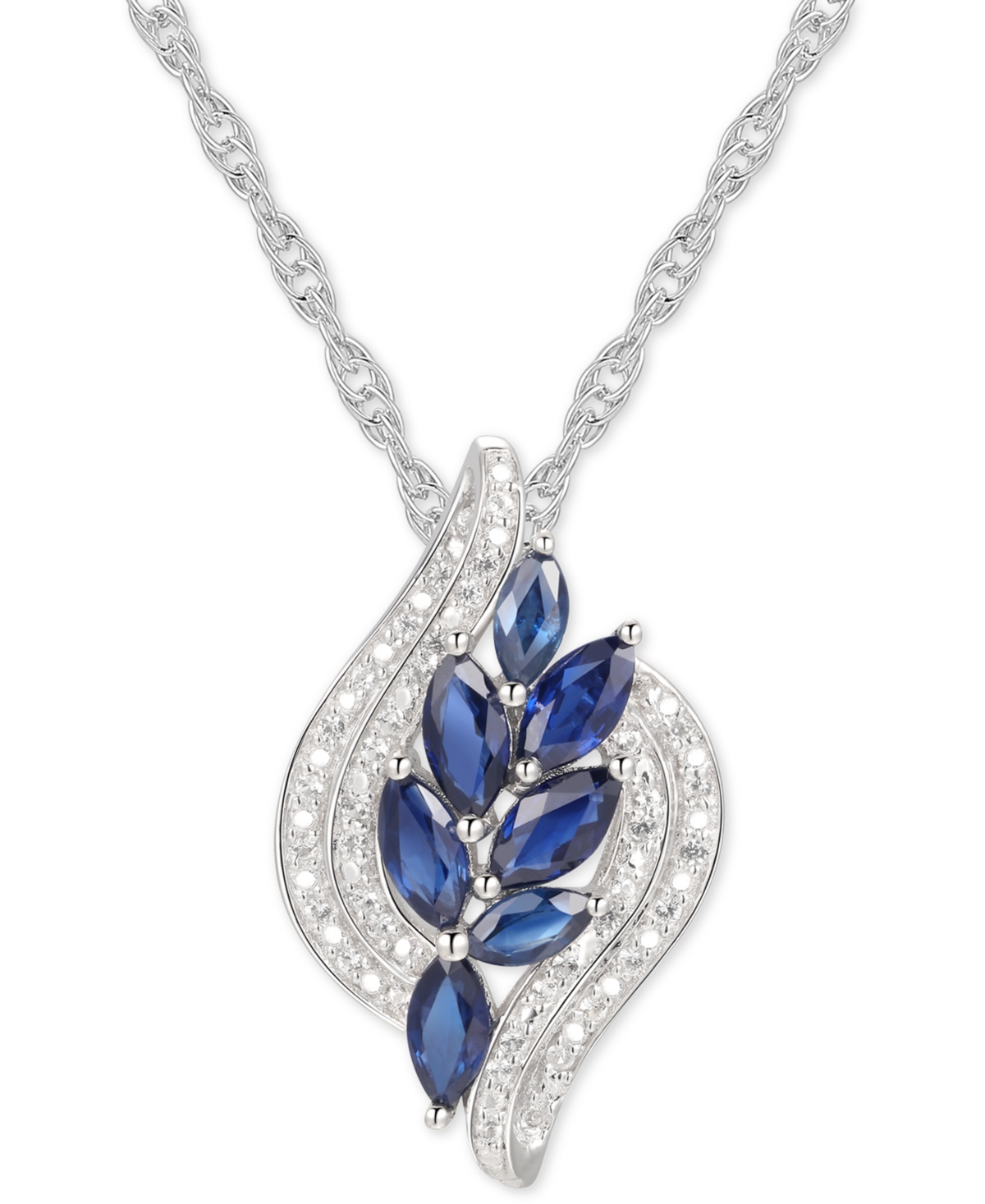 "Sapphire (1-1/6 ct. t.w.) & Diamond (1/10) 18"" Pendant Necklace in Sterling Silver - Sapphire"