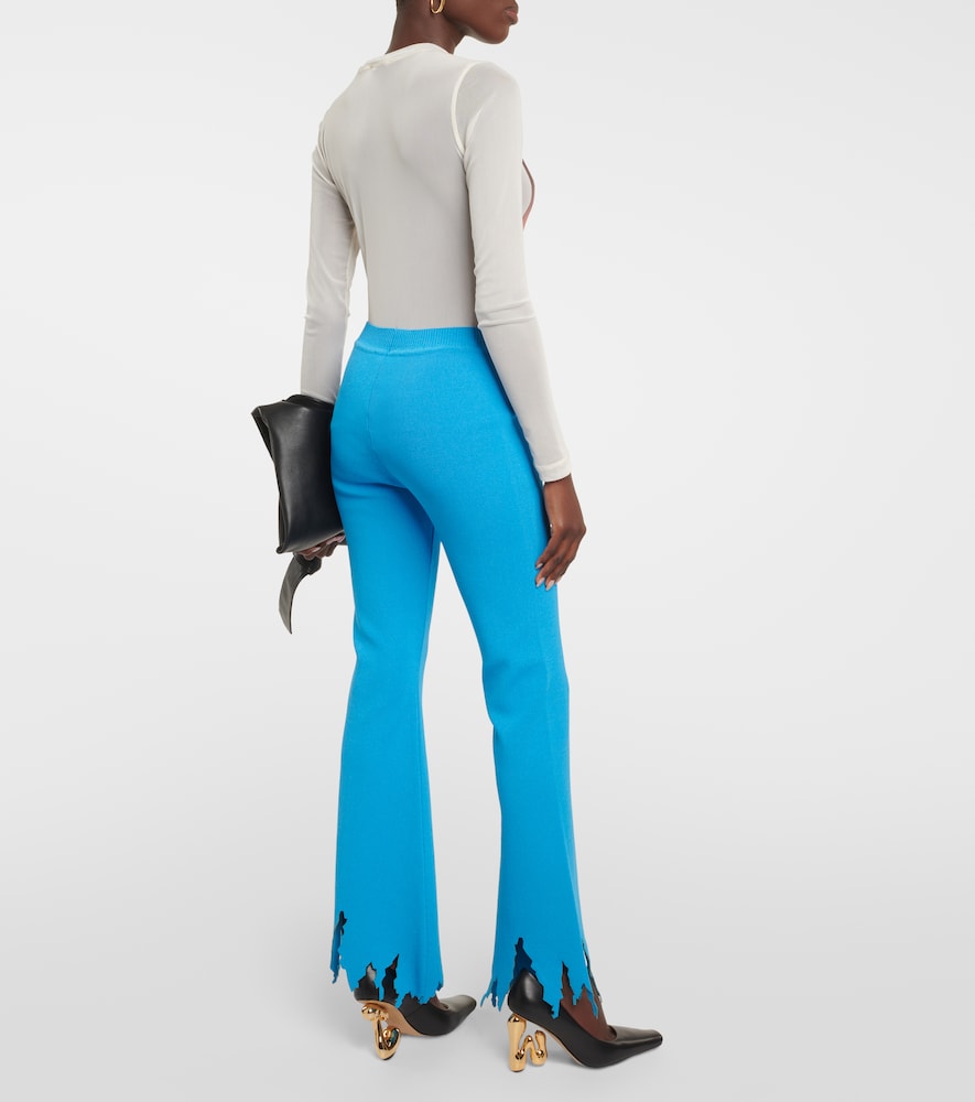 Ribbed-knit distressed slim pants