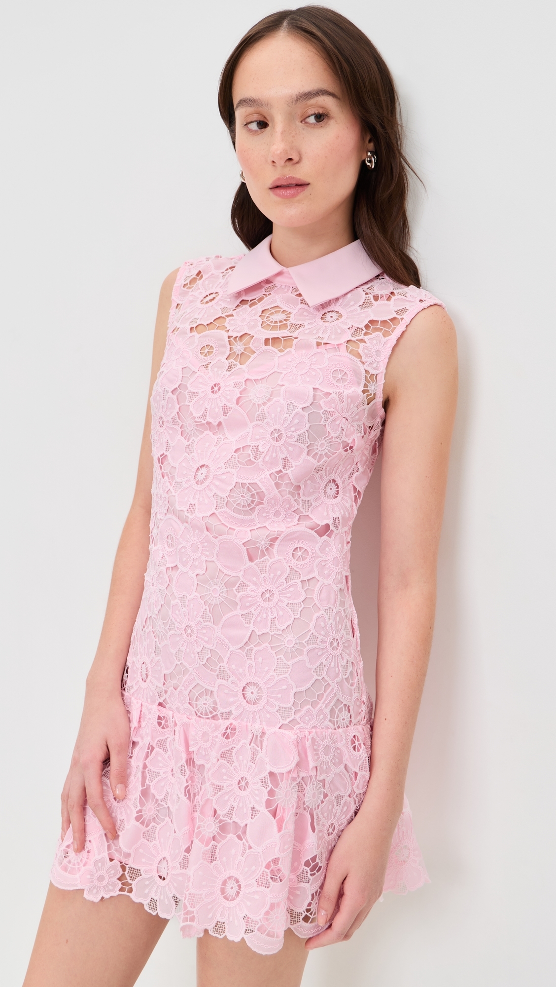 Lace Collared Mini Dress Pink