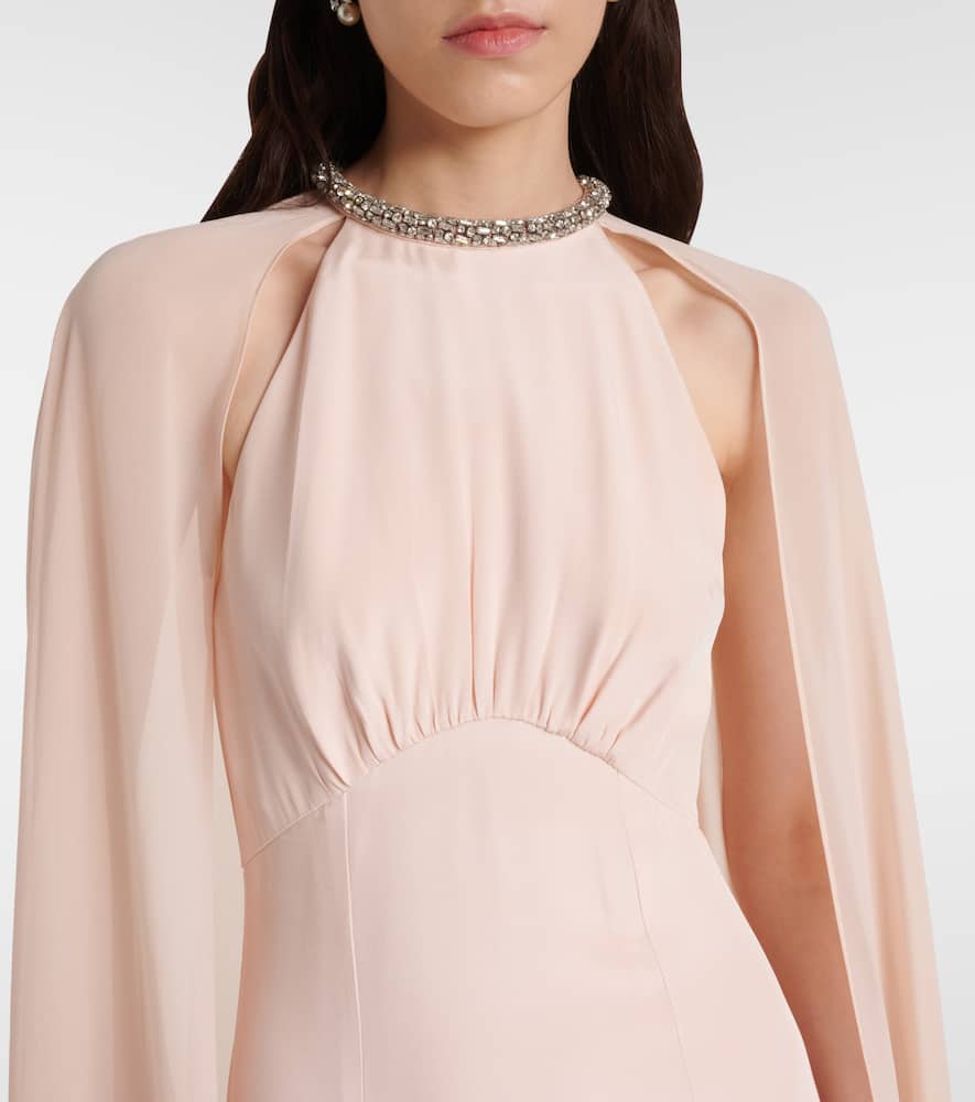 Roland Mouret Embellished caped silk chiffon gown