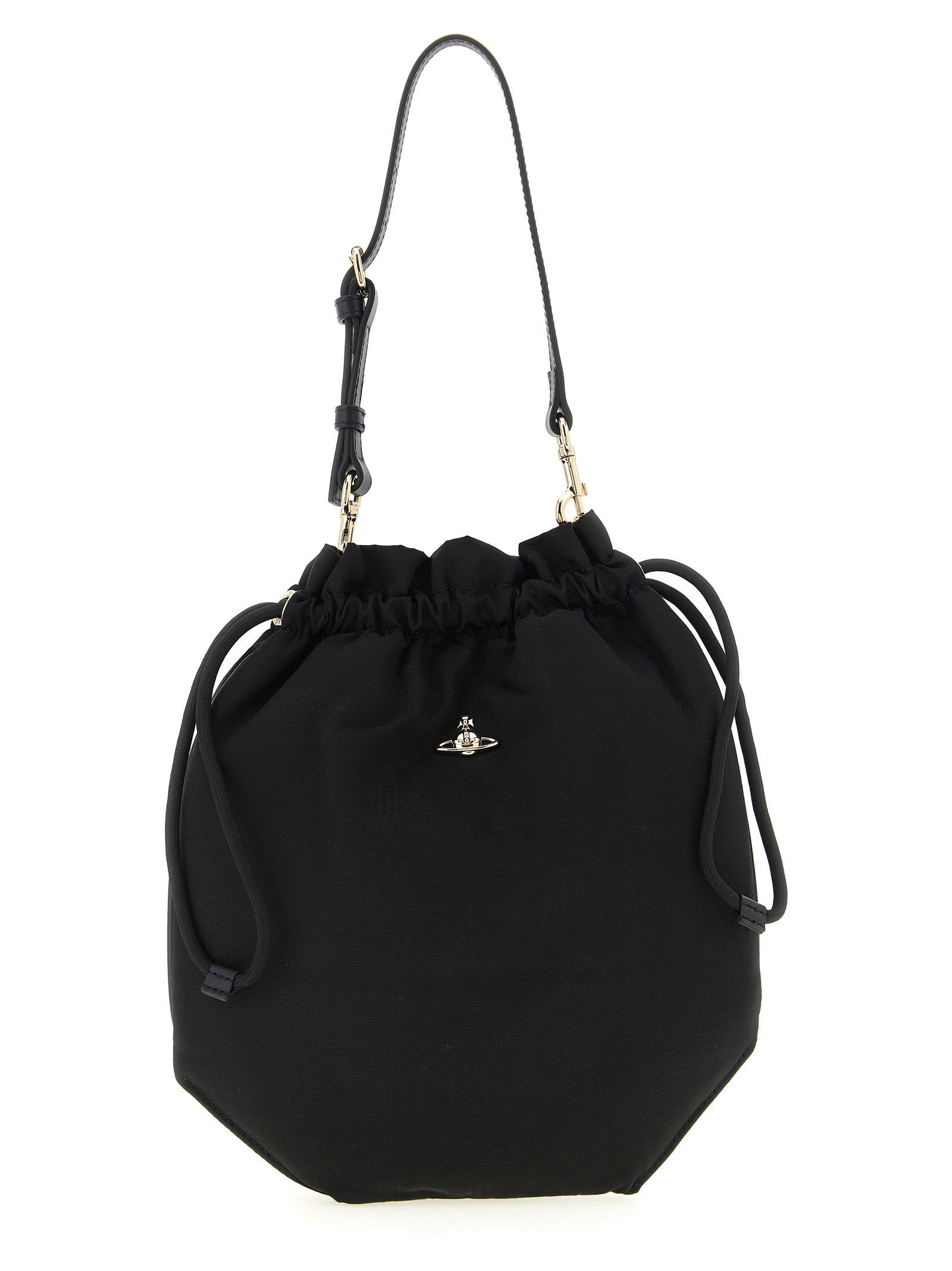 Moiré Drawstring Bucket Bag — Black