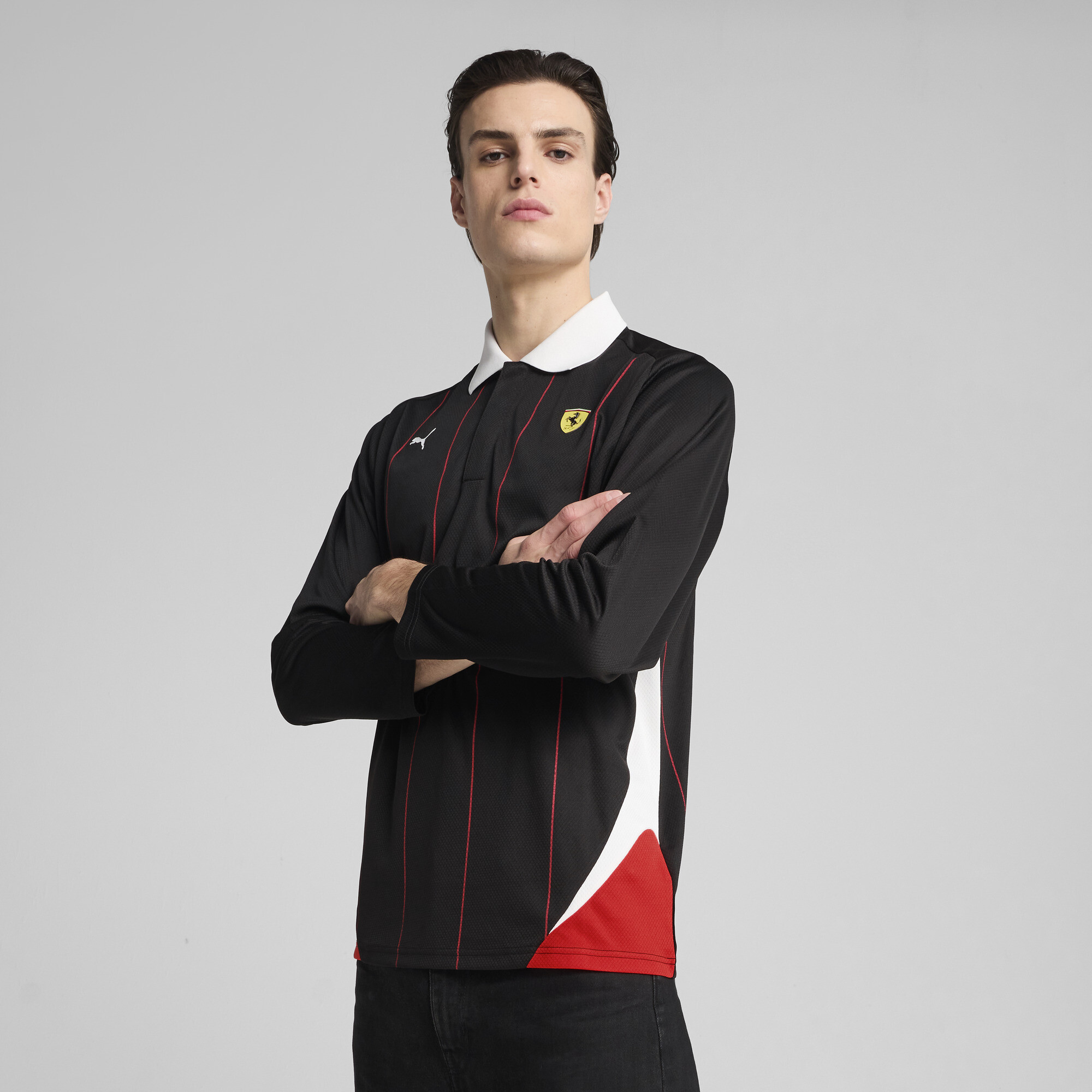 PUMA Scuderia Ferrari Race Men's Long Sleeve Polo Shirt in Black