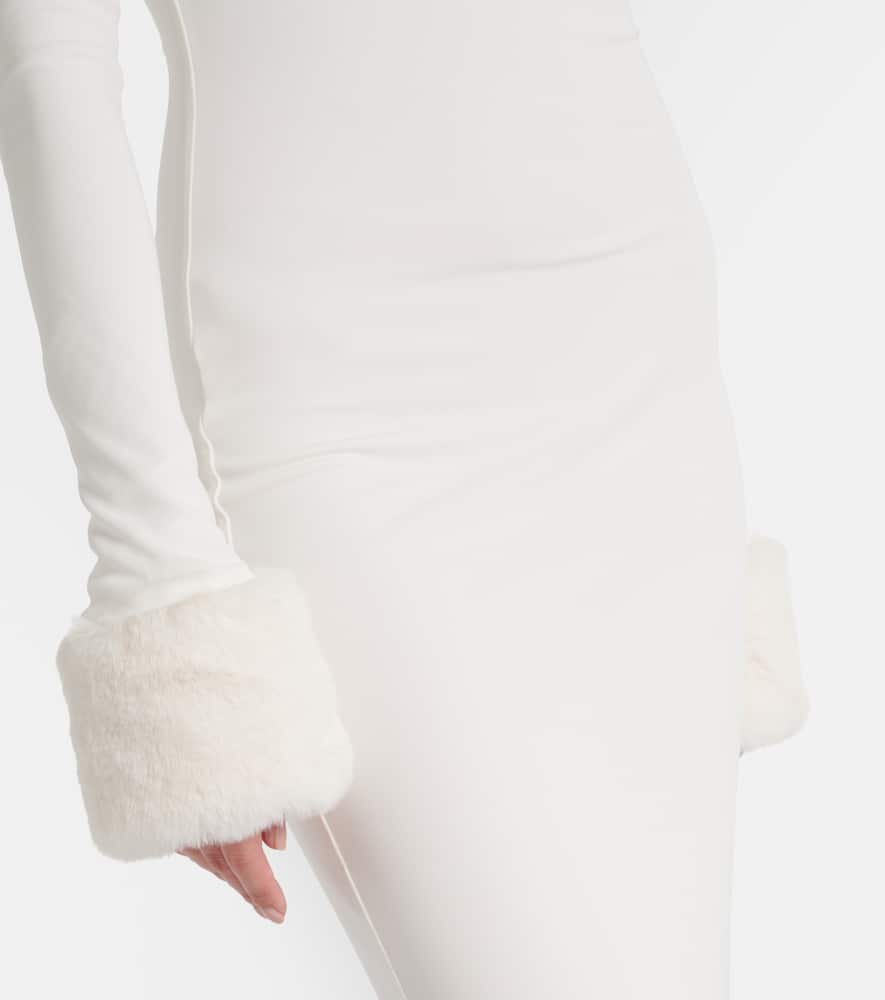 Priscilla faux fur-trimmed satin gown
