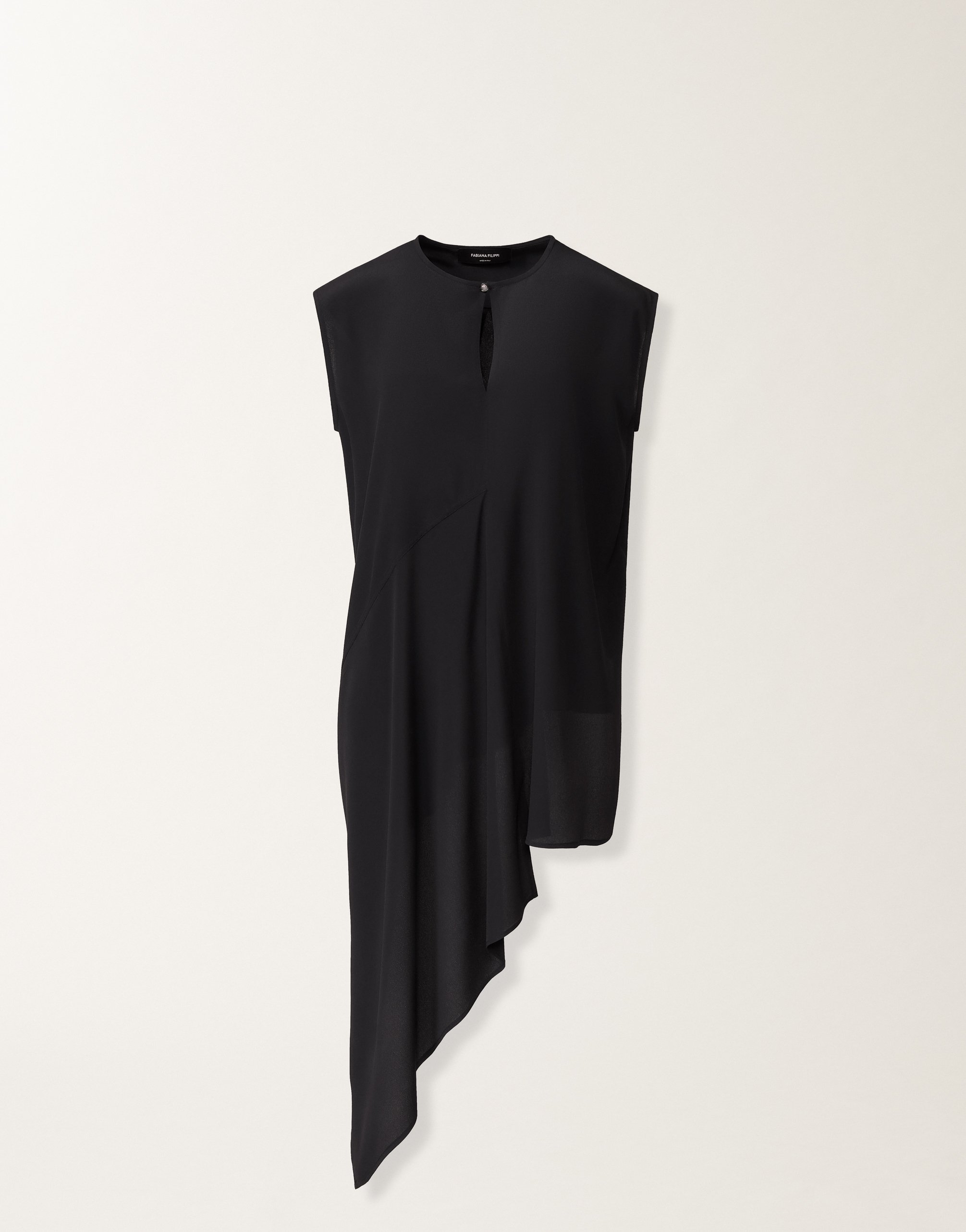 Asymmetrical top in midnight blue crepe de chine