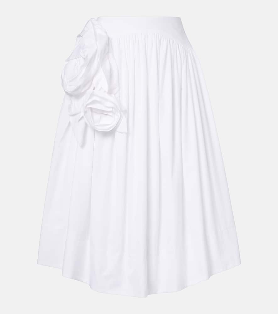 Floral-appliqué cotton poplin midi skirt