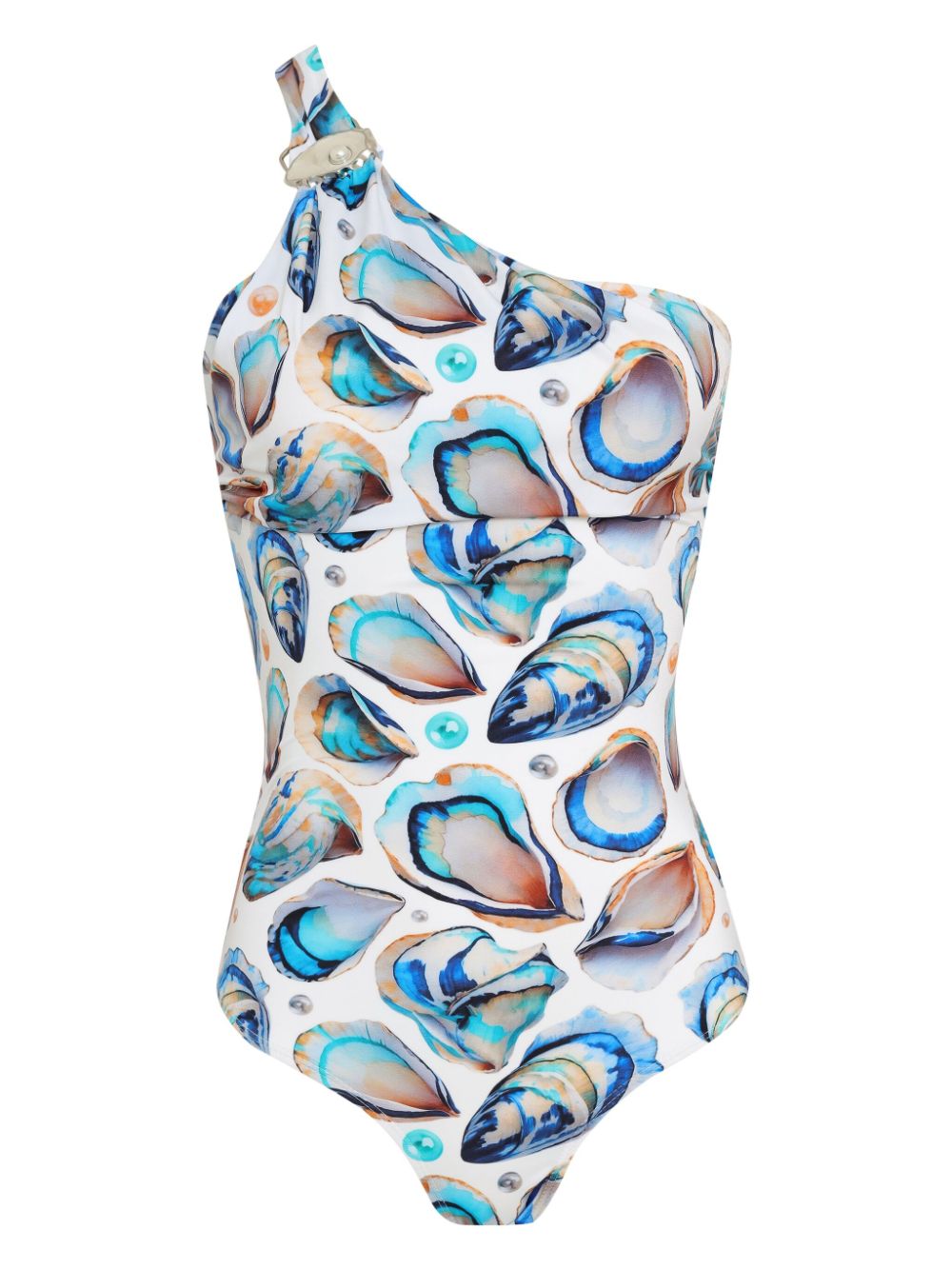 Shell-print swimsuit - White