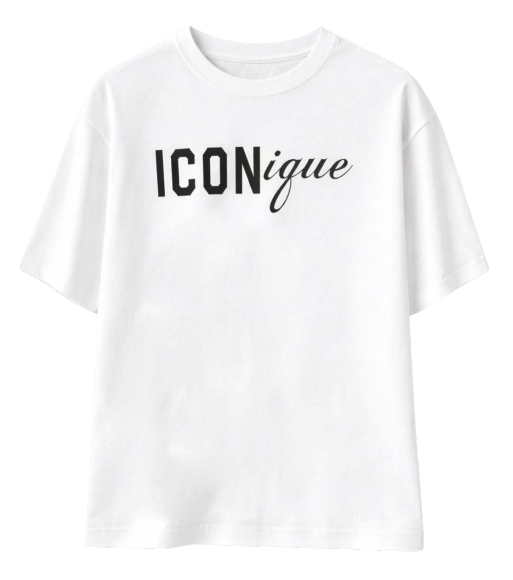 White Crew Neck T-shirt With Raised Collar And Maxi Logo On The Front In Cotton Man