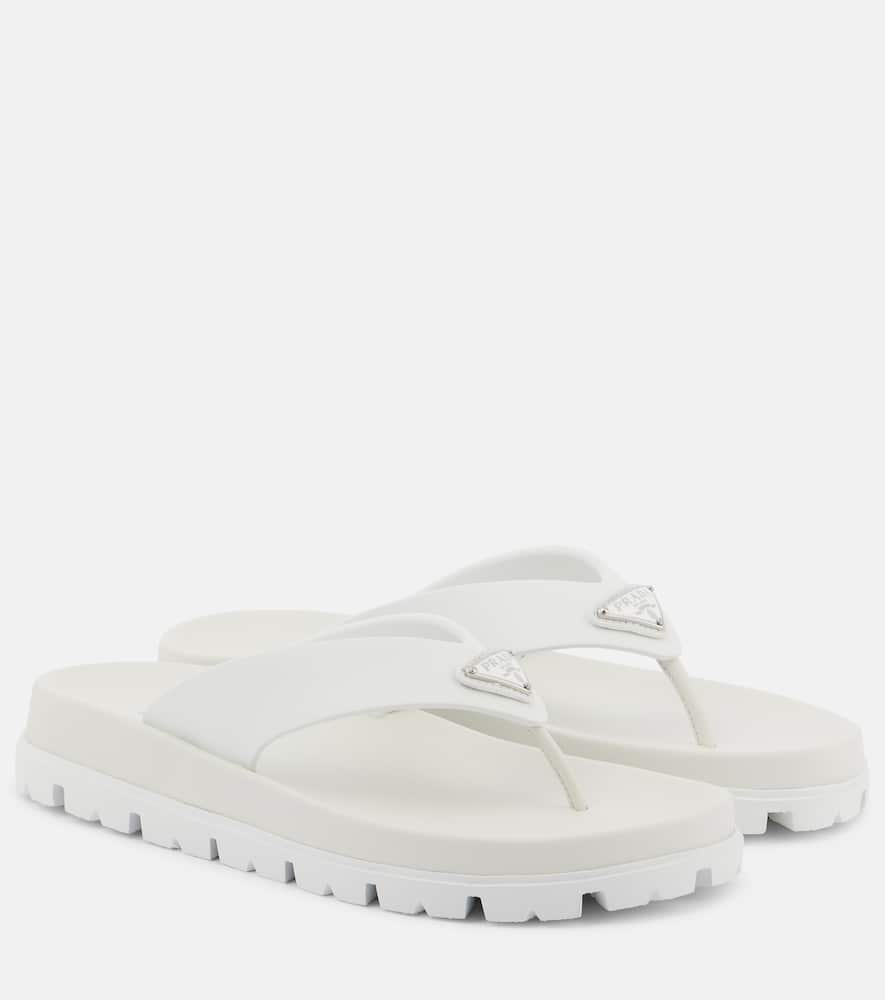 Leather-trimmed thong sandals
