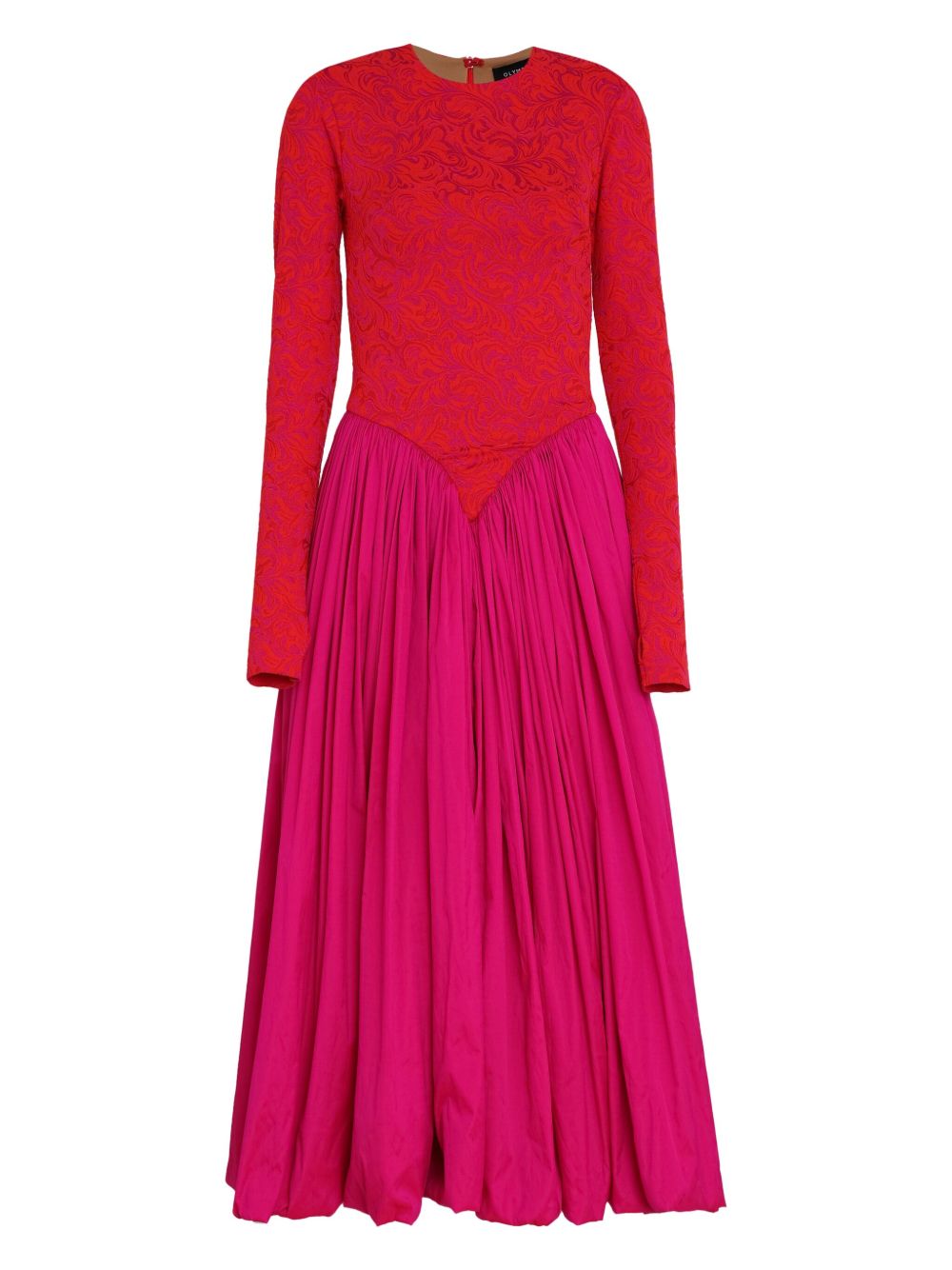 Long-sleeve patterned-jacquard midi dress - Pink