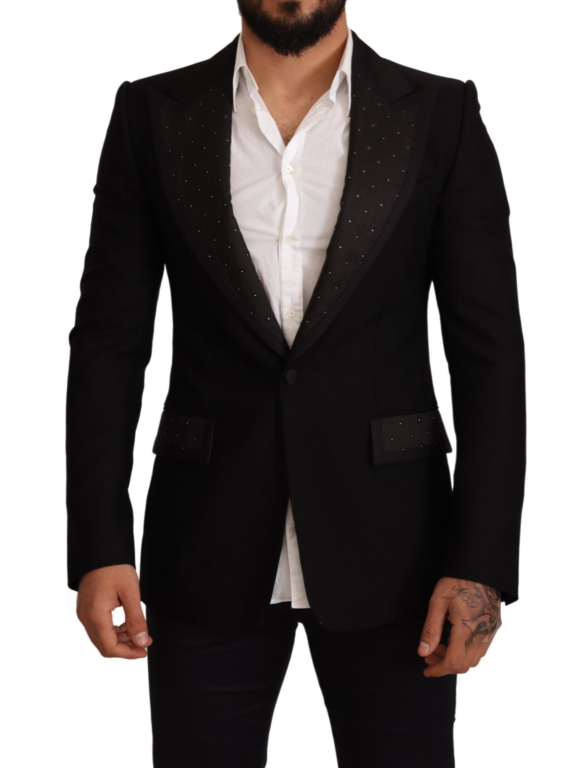 Wool Studded Single-Breasted Blazer — Black