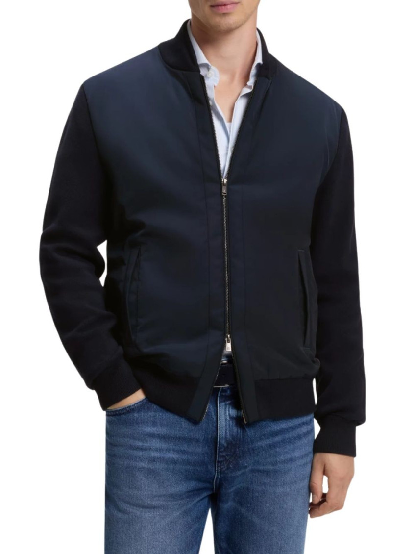 Navy Blue Solid Bomber Jackets