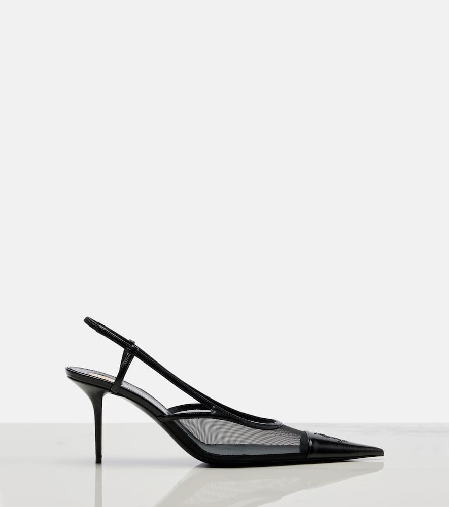 Renée 75 mesh and leather slingback pumps