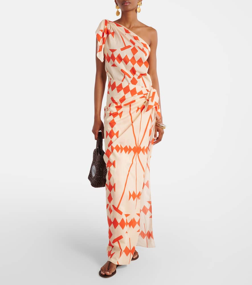 Printed cotton poplin midi dress