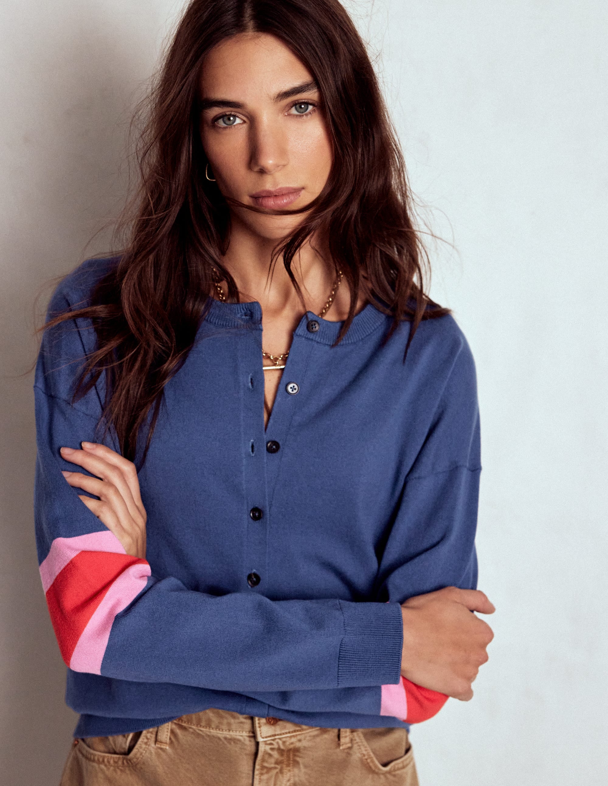 Lara Relaxed Cotton Cardigan Denim Blue
