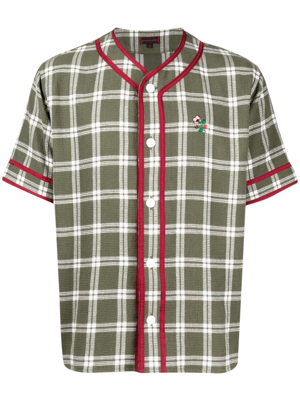 Check-pattern striped-edge shirt - Green